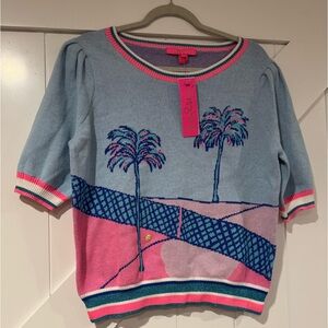 Lilly Pulitzer Vivie Short Sleeve Perfect Match Knit Sweater Top L Tennis New